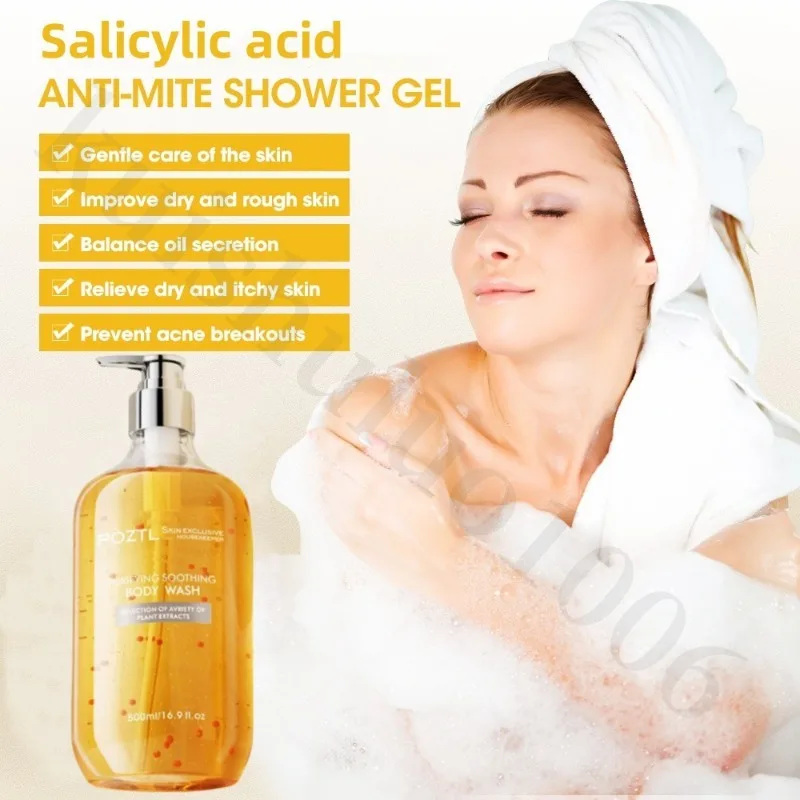 Salicylic Acid Shower Gel Back Acne Foam Rich Deep Cleaning, Suitable for Chicken Skin Nourishing Whitening Skin Shower Gel