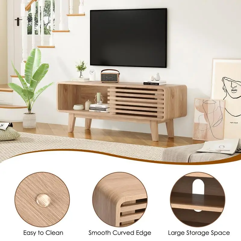 Mid-Century Modern TV Stand for Up to 59" TV, Storage Cabinet with Sliding Door, 46" Console Table for Living Room & Bedroom,