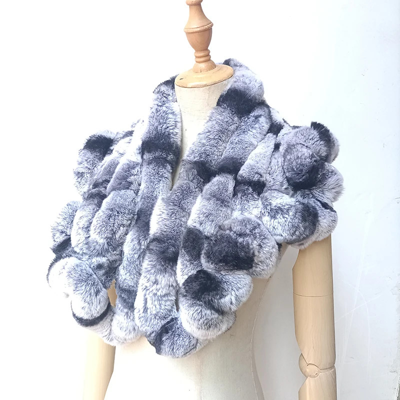 

Luxury Warm Winter Women Rex Rabbit Fur Shawl Thick Fluffy High Quality Wholesale Genuine Fur Big Scarf Female Fur Poncho