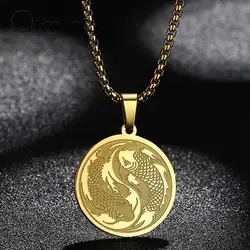 Stainless Steel Goldfish Asian Traditional Fish Pendant Necklace For Women Chienese Mythological Jewelry Gift