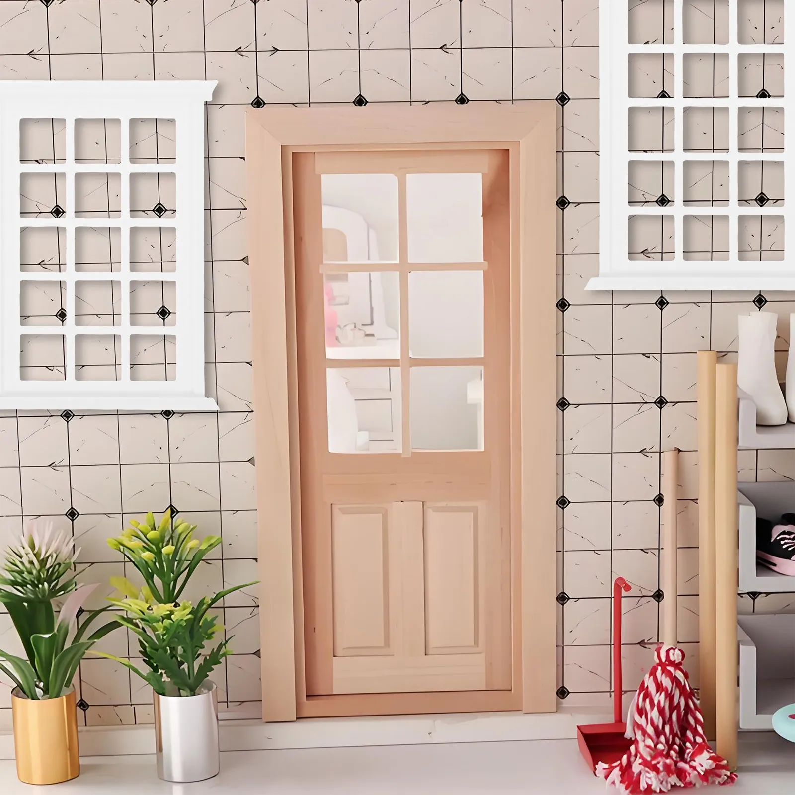 

2Pcs Miniature Window Frame Dollhouse Accessories 1:12 Scale Realistic Mini House Furniture Simulation Decorative Craft Supplies