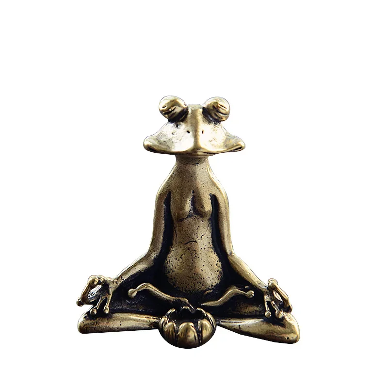 Vintage Brass Meditation Zen Buddhist Frog Statue Trinket Copper Animal Sculpture Incense Burner Home Desk Decoration Tea Pet image 6