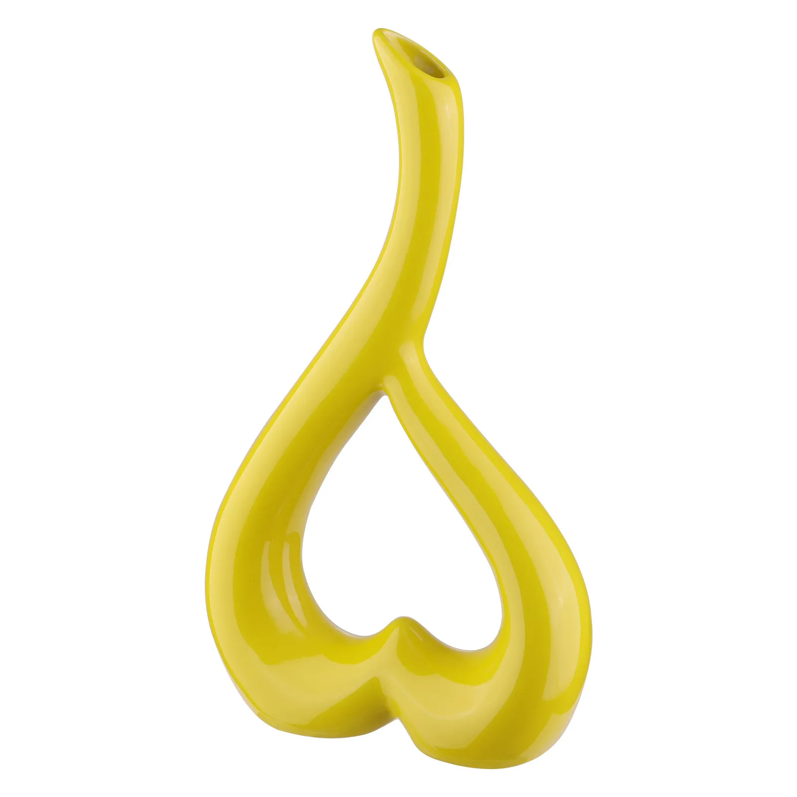 Heart-Shaped Ceramic Flower Receptacle Yellow Non-Slip Pads Swan-Neck Mouth Perfect for Bouquets Home Decor Valentine's Day