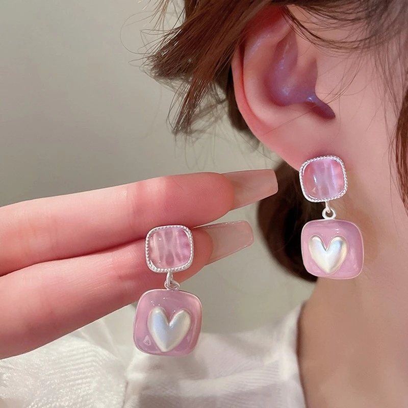 Pink Girl Heart Pleated Love Flower Pearl Earrings Fashionable Earrings High end Women Accessories Girlfriend Gift Wholesale