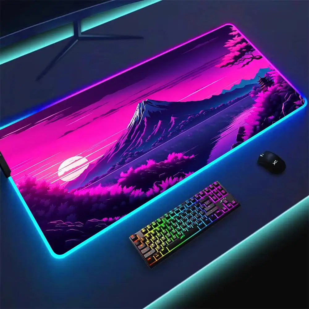 

Коврик для мыши RGB в неоновом стиле, игровой коврик Fuji со светодиодной подсветкой, резиновый противоскользящий настольный коврик, аксессуары для геймерских ПК, игровая клавиатура, коврик для мыши