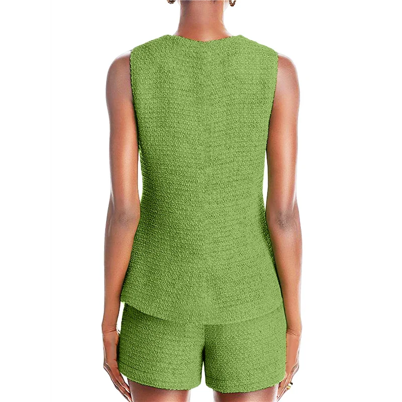 A83F-Conjunto de terno casual de duas peças feminino sem mangas botão colete shorts terno de negócios de escritório