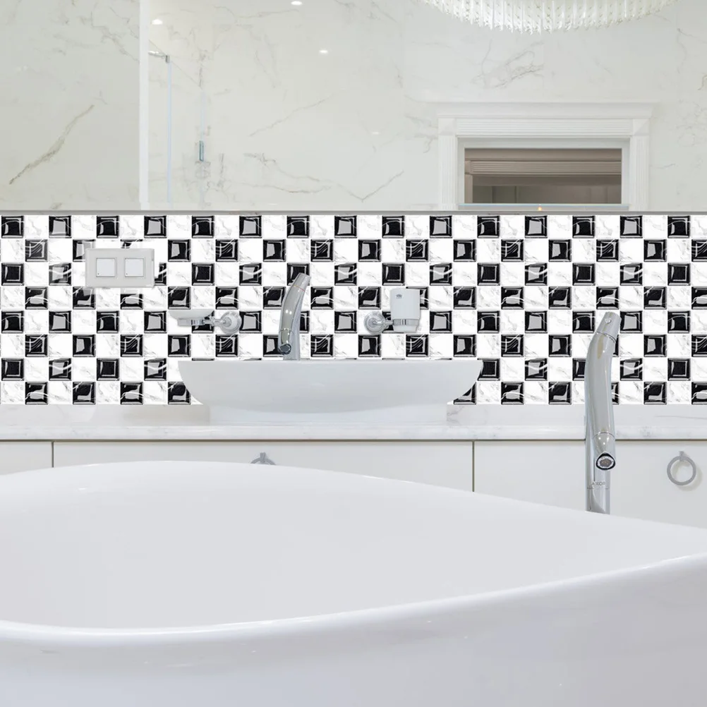 

10 Sheets Self Adhesive Wall Stickers PVC Decorations Black White Vinyl Flooring Removable Tile Decals Home Garden Style