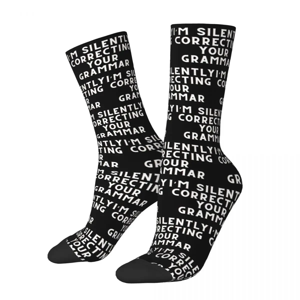 Funny Sayings I'm Silently Correcting Your Grammar Socks Harajuku Stockings All Season Long Socks for Man Woman's Christmas Gift