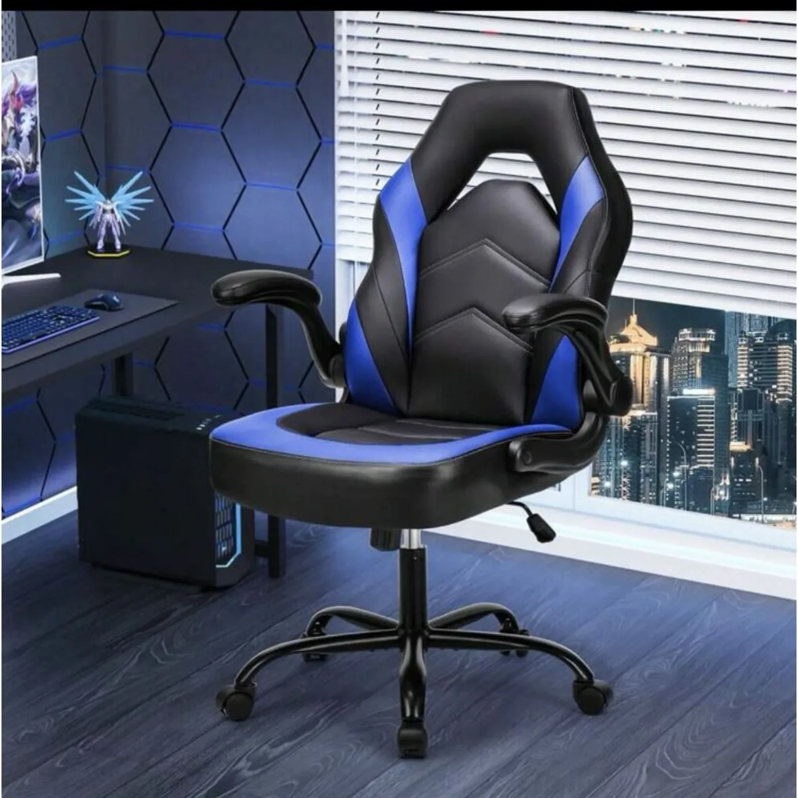 

US Blue Gaming Computer Chair With Adjustable Swivel Task Office PU Leather