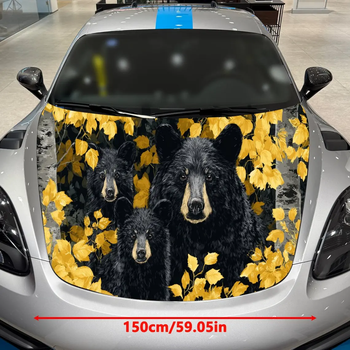 Car Decals A Bear Family Design with Yellow Foliage Elements in a Vibrant, Autumn-Inspired Textured Background with Artistic, He
