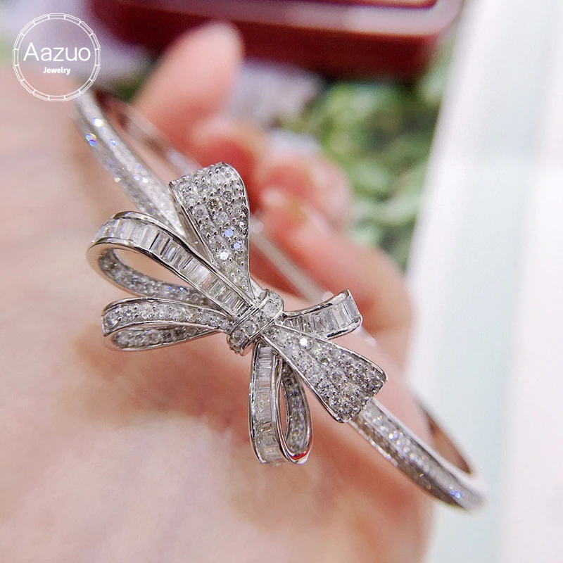 Aazuo Real 18K White Gold Real Diamonds 1.30ct Luxury Style Butterfly Bangle For Woman Upscale Trendy Wedding Engagement Party