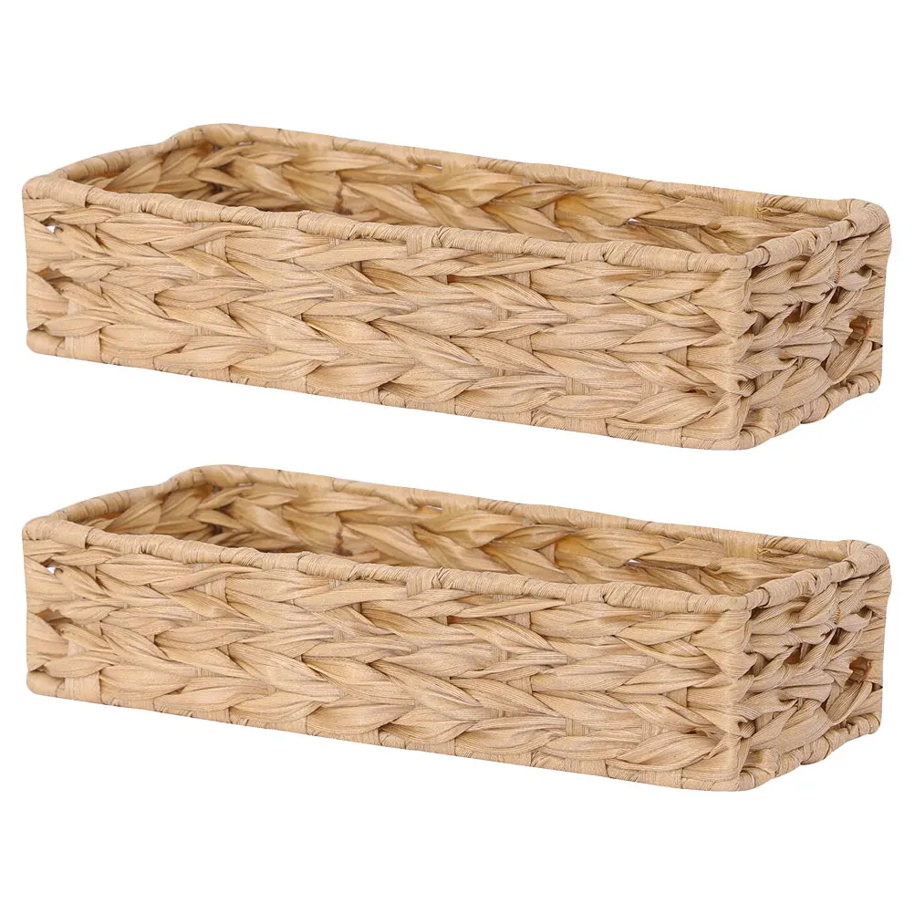 

2pcs Woven Storage Basket Set Wheat Color 35x15x8cm Home Office Bathroom Pantry Household Supplies Portable Compact Size