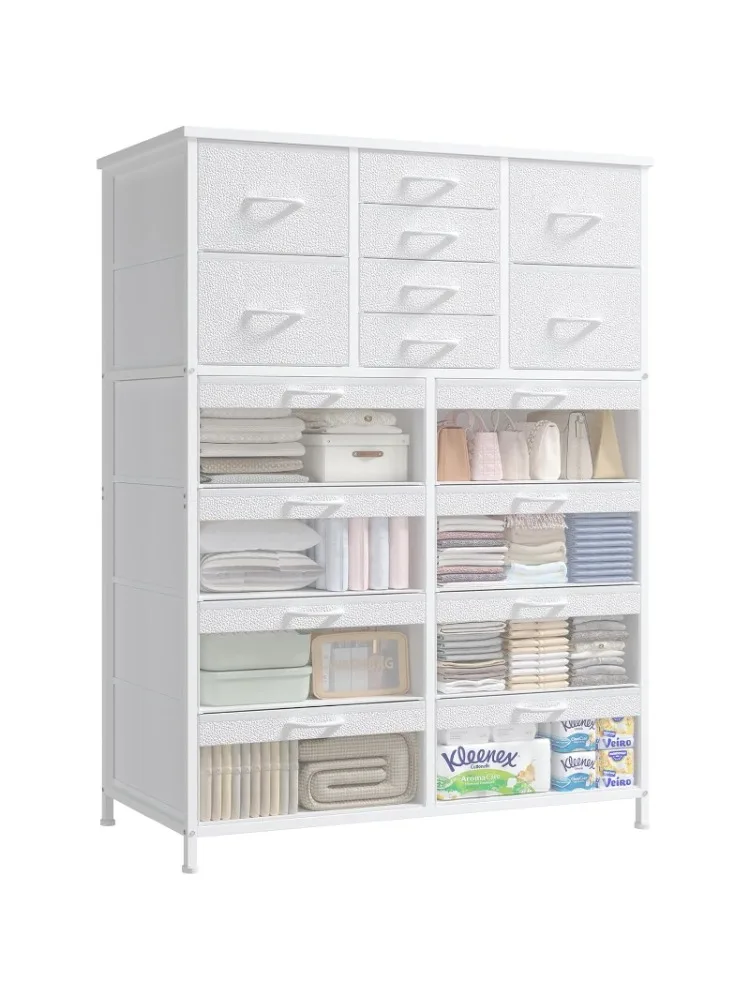 

Dresser, 8 Clear & PU Reversible Drawers, Tall Dresser for Bedroom, Fabric Storage Cabinet, Metal Frame, Organizer Cab