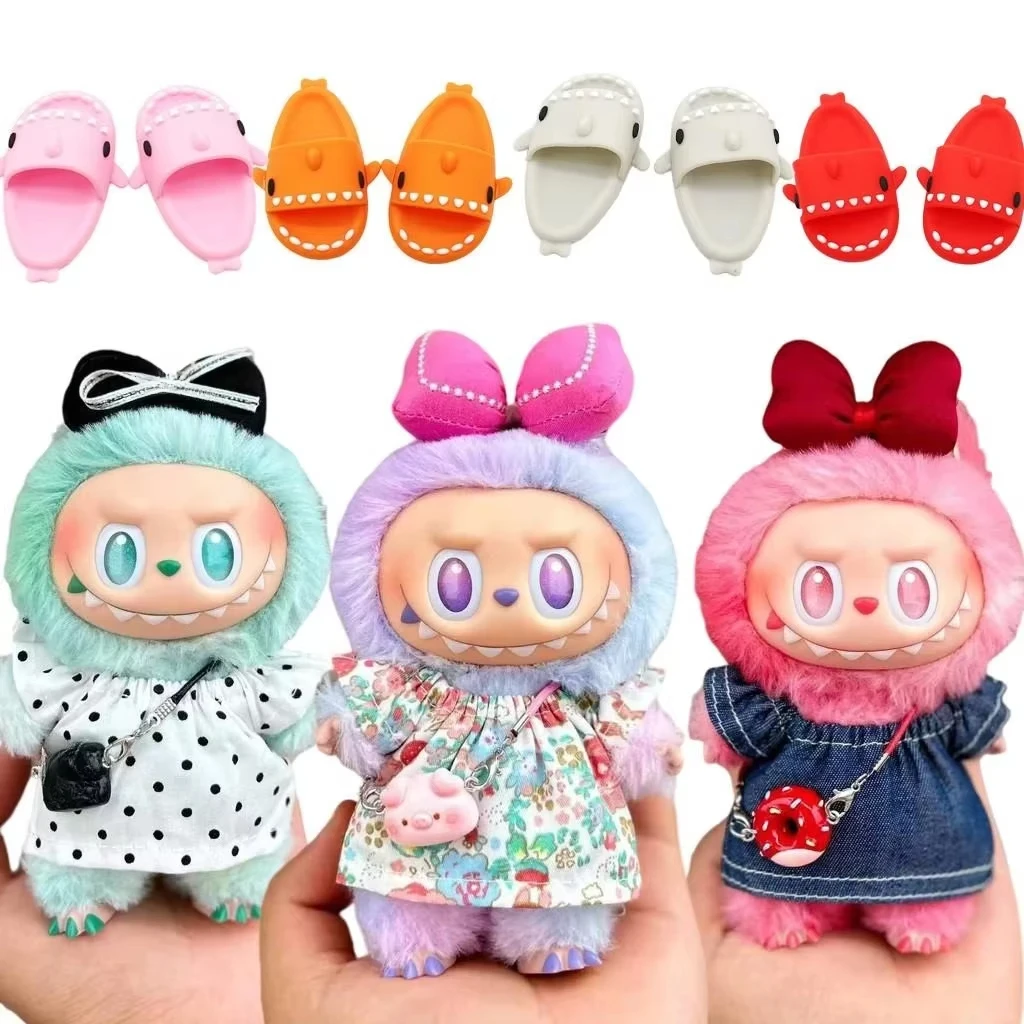 

Labubu 1st-3rd Gen 15/17cm Doll Sweet Dress Outfit Set Floral Polka - Dot Dresses With Cute Bags & Shark Slippers