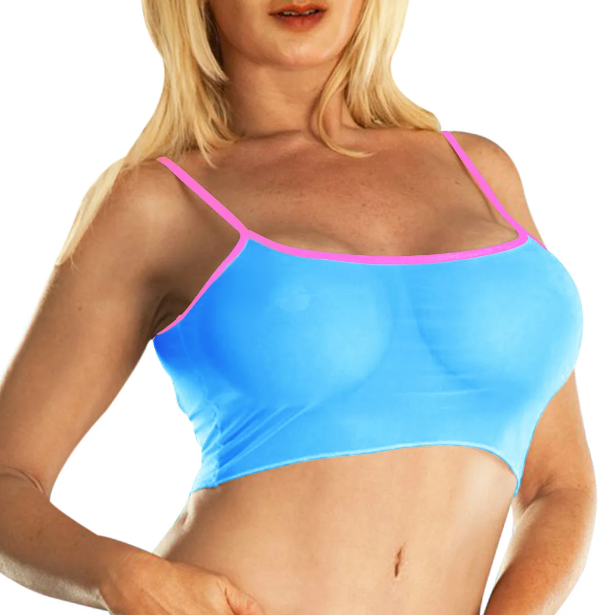 Regatas transparentes para mulheres, top cropped elástico transparente, alça sem mangas de verão, malha feminina, top branco