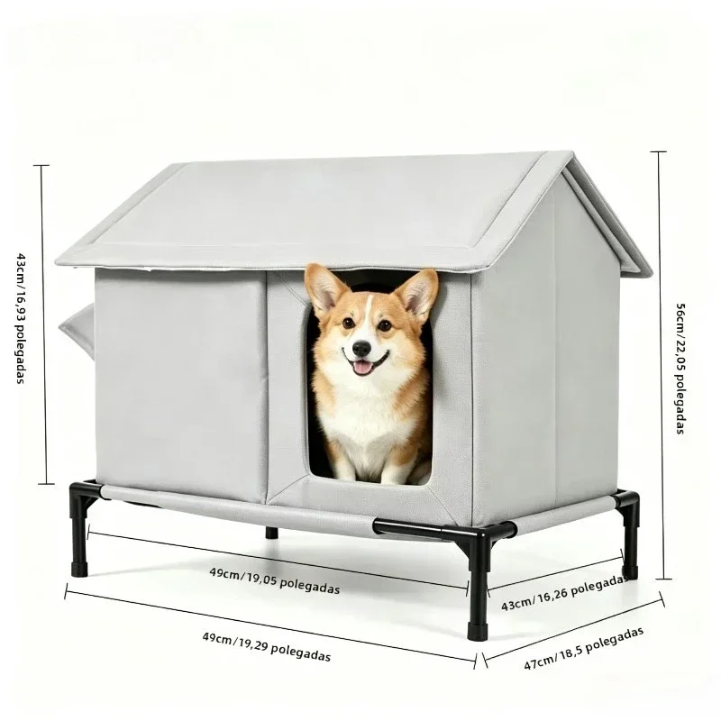 Winter Isoliertes Erhöhtes Hundehaus Wasserdichter Outdoor-Hundeschutz Wärmespeichernd für Kleine und Mittelgroße Hunde im Schneebedeckten Garten – Detail 1