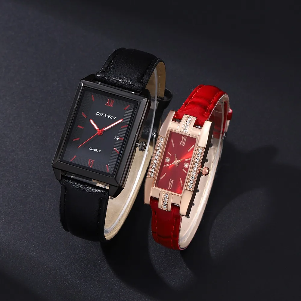 2pcs/set Couple Elegant Watch Set, Roman Numeral Design Square Dial Simple Watch | Formal Occasion | Accessory Sets | Gift