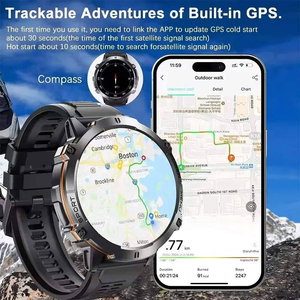 New TANK X3 Military Smart Watch Man 1000mAh Battery 5ATM Waterproof GPS Compass BT Call AMOLED HD Men Sport Smartwatch 2025 view 4