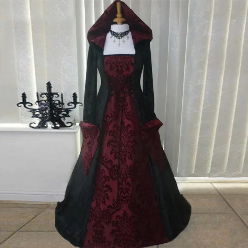 Wat99 Gothic Hood Floral Vampire Victorian Costume Women Dark Medieval Renaissance Queen Gown Robe Dress For Ad 2025 New