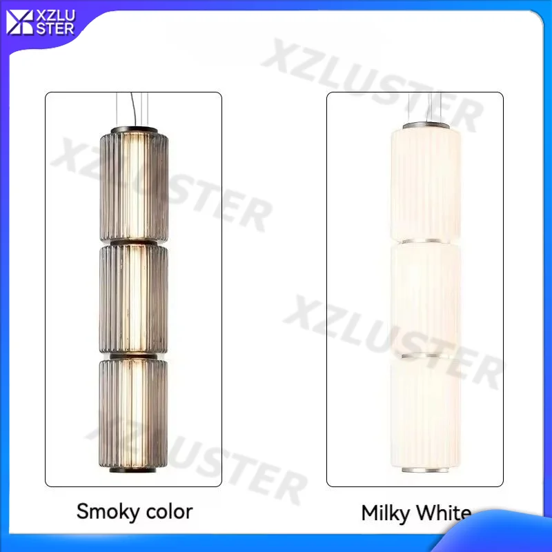 Smoke Gray Glass Lampshade Nordic Led Hanging Light Living Dining Room Decor Pendant Lamp Minimalist Long Stripe Pendant Light