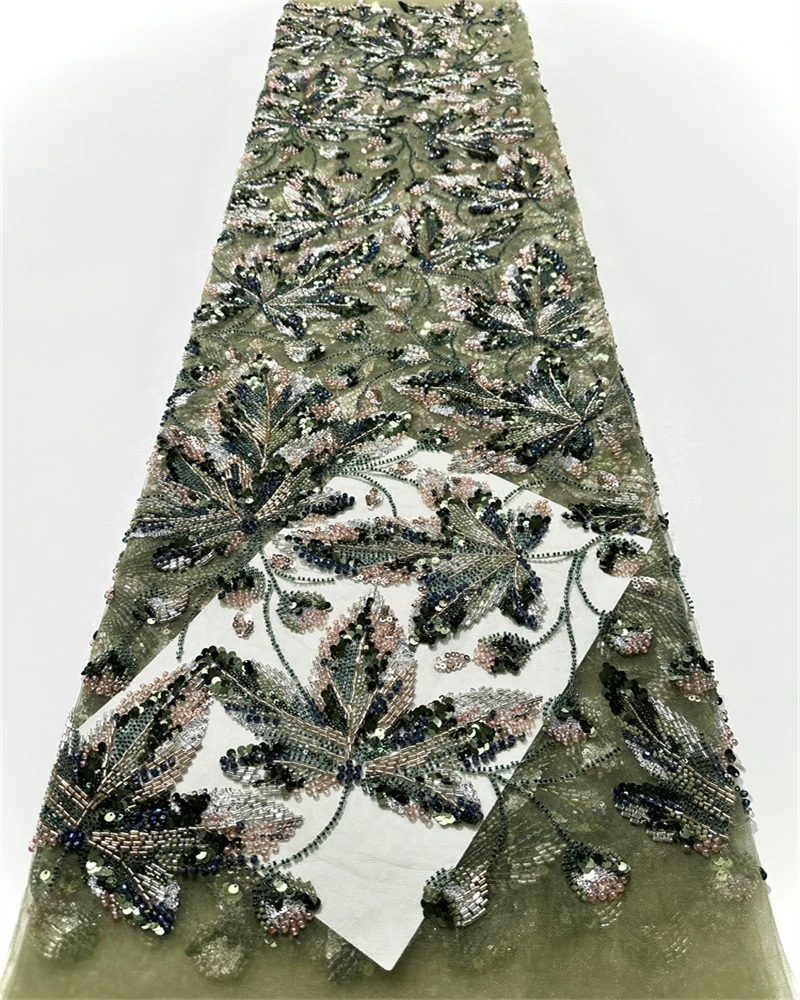 African Beaded Embroidery Lace Fabric High-End Nigerian French Sequins Wedding Party Dress Beautiful Fashion