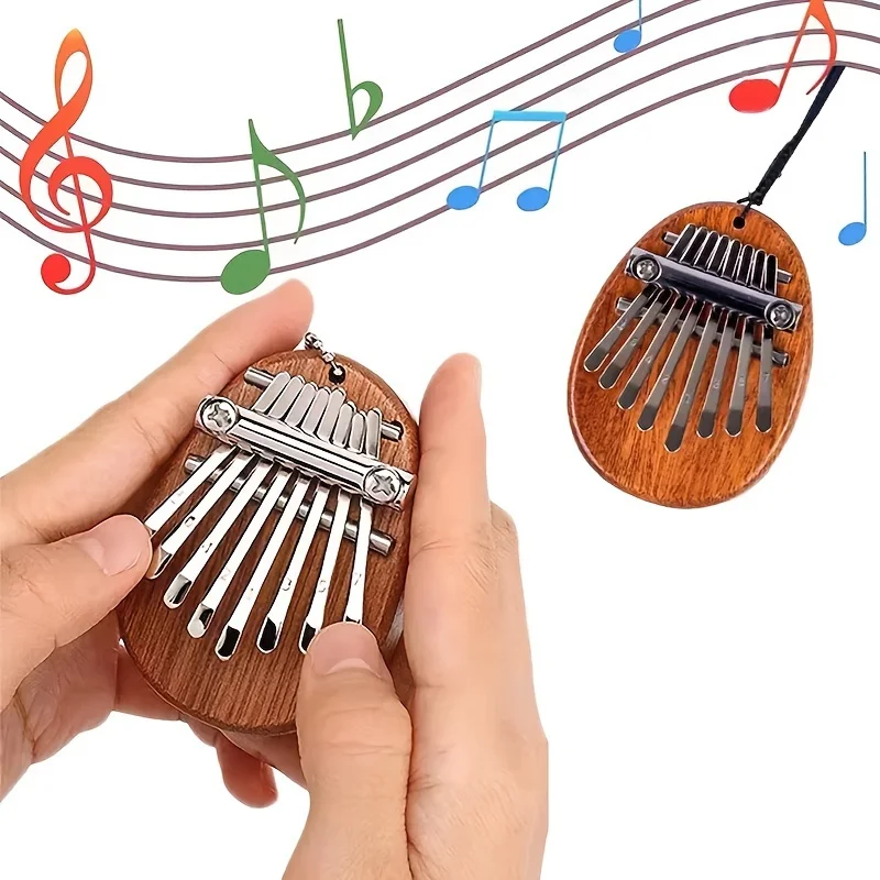Mini-Daumenklavier aus massivem Holz mit 8 Tönen und Hängeseil, keine musikalische Theorieerfahrung erforderlich, einfach mit der Hand zu spielen.