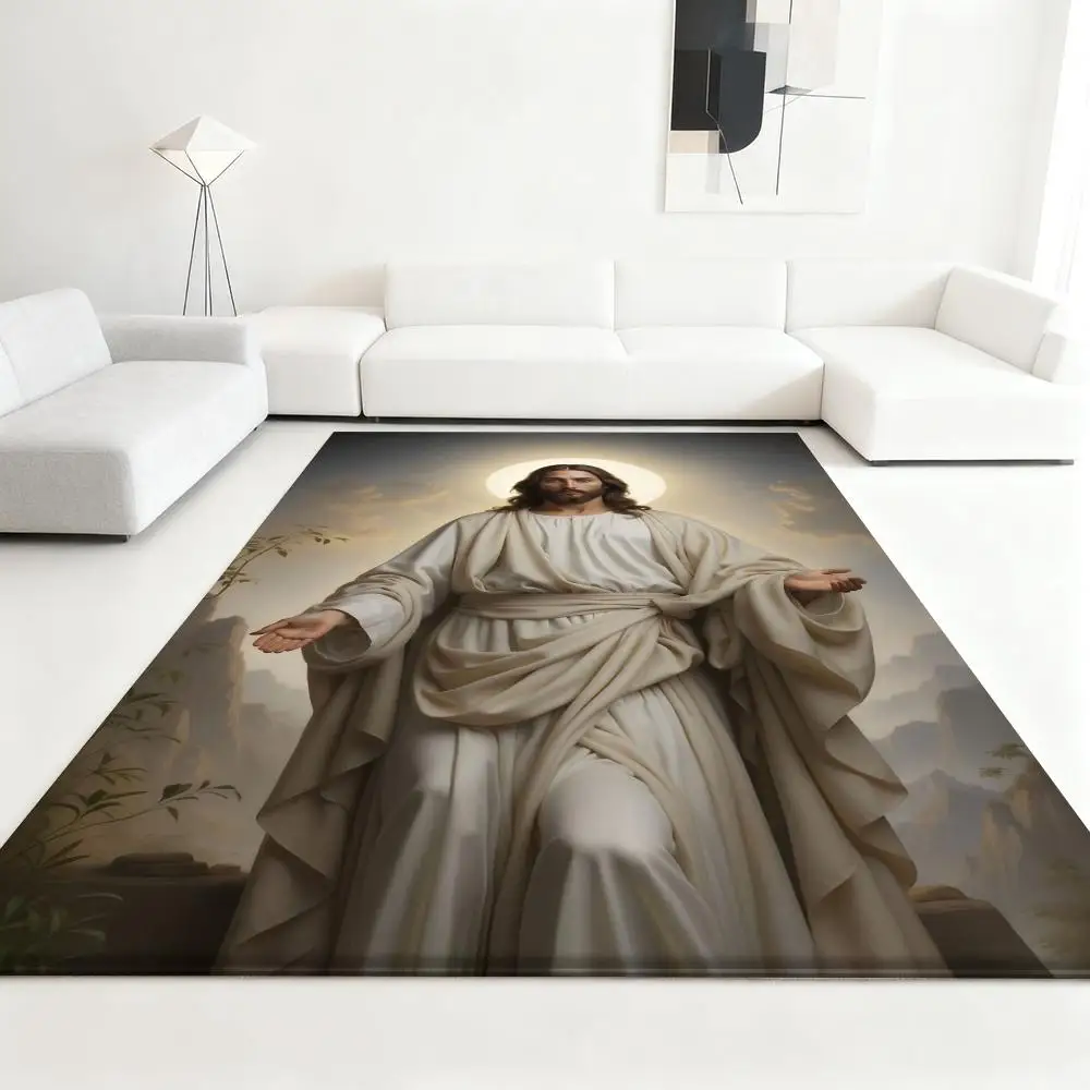 

Jesus Christ Religion Faith Floor Mat Soft Thickened Absorbent Non-Slip Bedroom Living Room Door Mat Home Decor Flannel Rugs