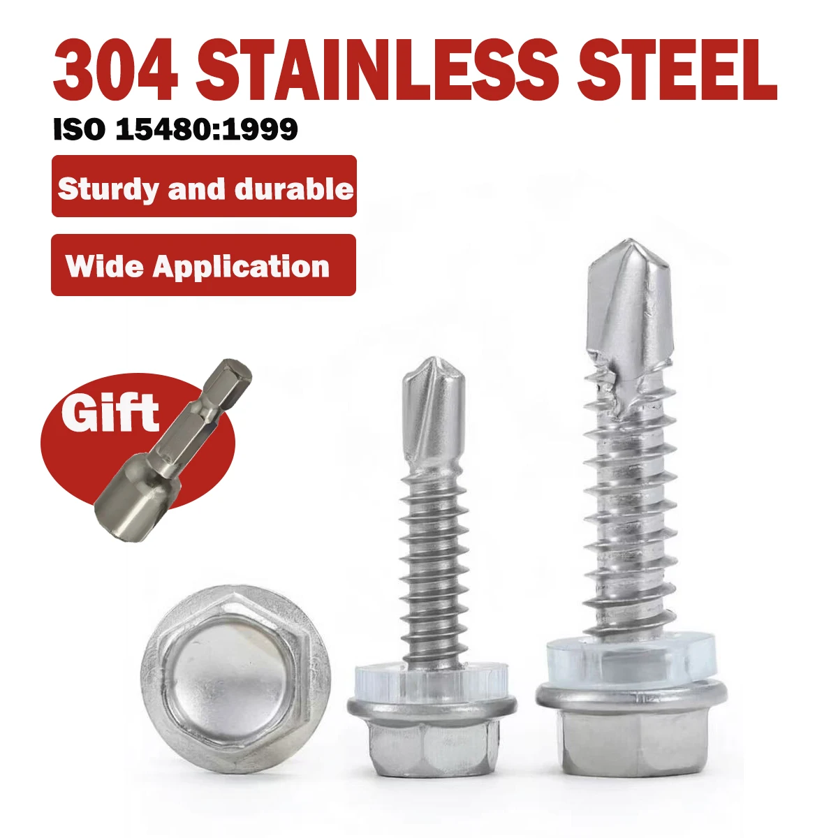 304 Stainless Steel Hexagon Head Self-Drilling Screws M4.8 M5.5 Self-Tapping Screws for Roofing Metal Plates