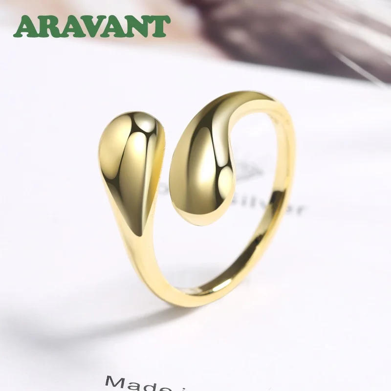 Aravant 925 Silver 18K Gold Water Drop Finger Ring For Women Fashion Jewelry