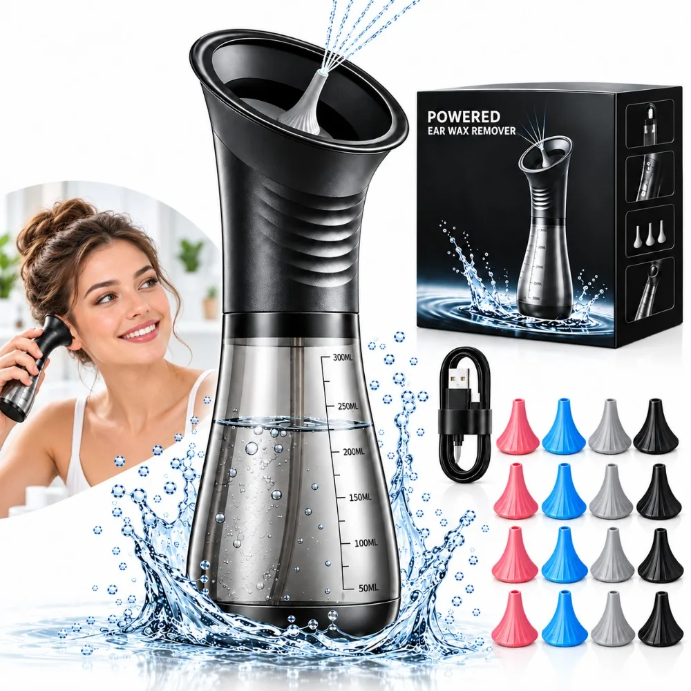 Portable Electric Ear Wax Removal Kit with Water Temperature Detection, Waste Water Tank, Ear Cleaning Device for Home Use
