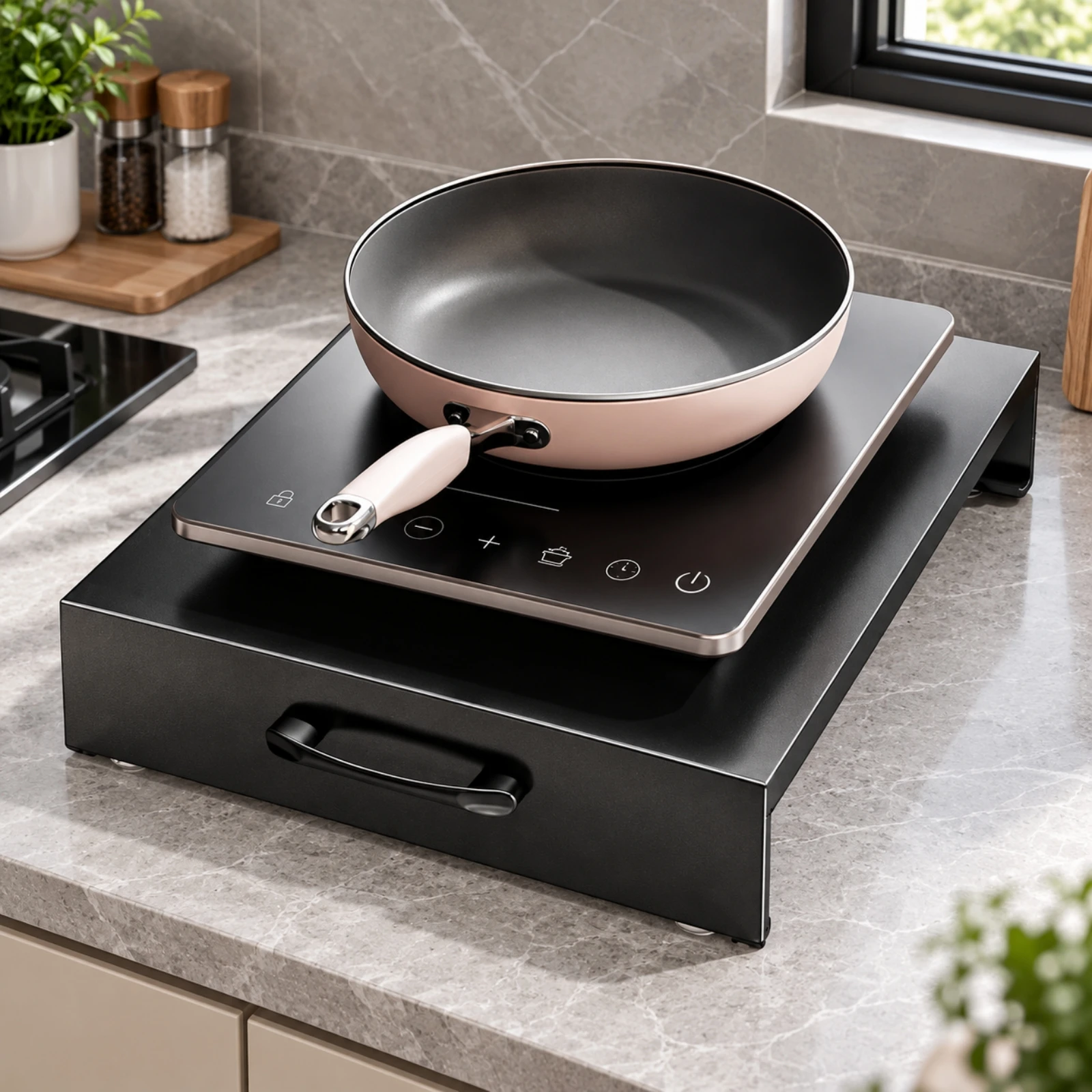 Stovetop Storage Rack Wipe-Clean Carbon Steel Cooktop Cover with Carrying Handle Gas Cooktop Cover with Raised Edge Supports