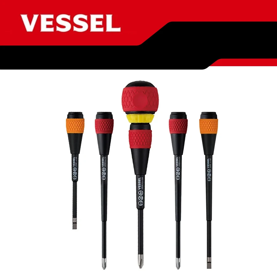 VESSEL Hand Tools Ball Ratchet Grip Screwdriver Set Suitable for Phillips and Slotted Screws  NO.2200 5Pcs Set