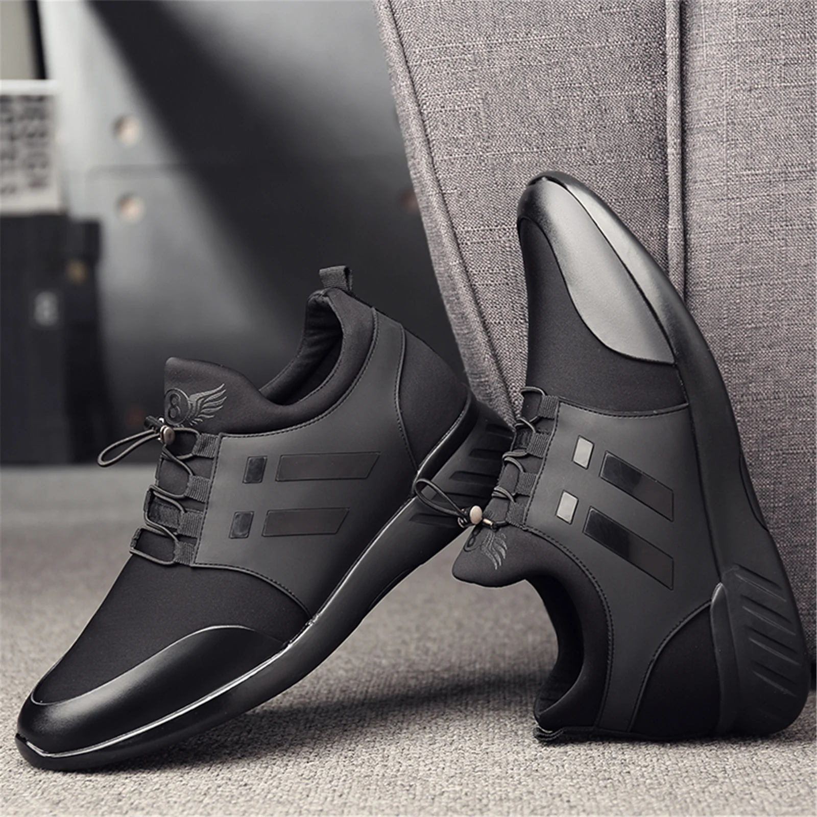 YEWNUW Comfortable Sneakers For Men Running Shoes Elastic Breathable Shoes Monochrome  Casual Shoes