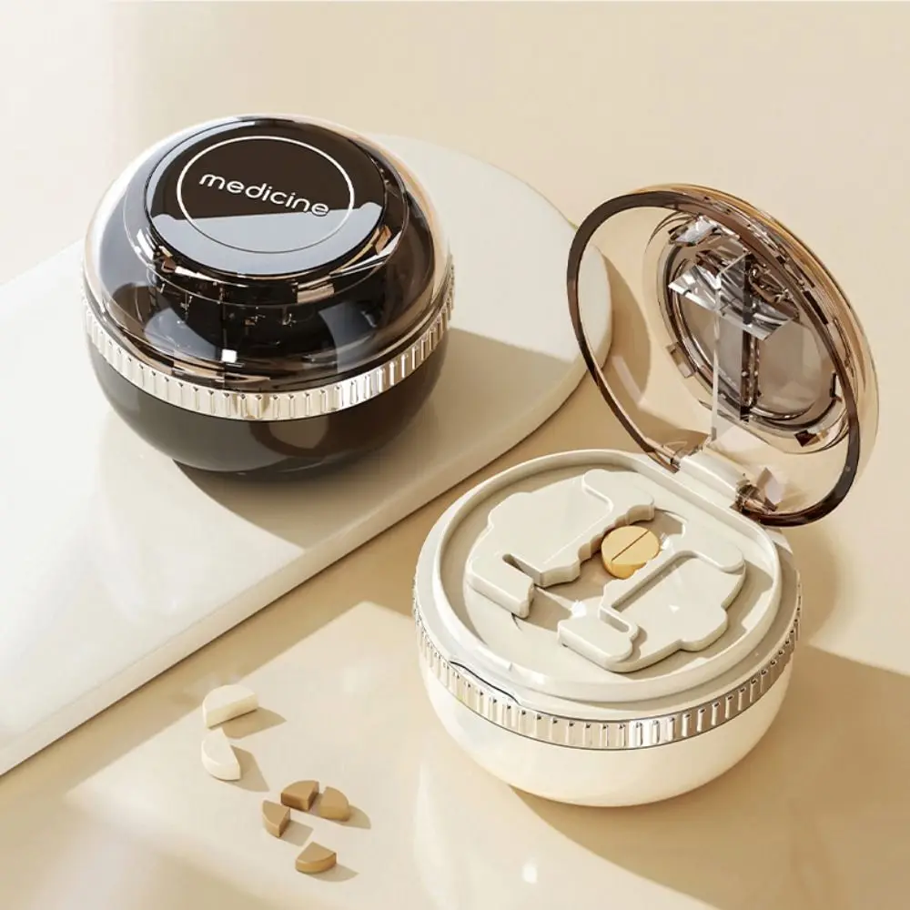 Portable Double-Layer Pill Box with Pill Cutter 2-in-1 Sealed Pill Organizer Case 3 Compartment Mini Medicine Tablet Storage Box