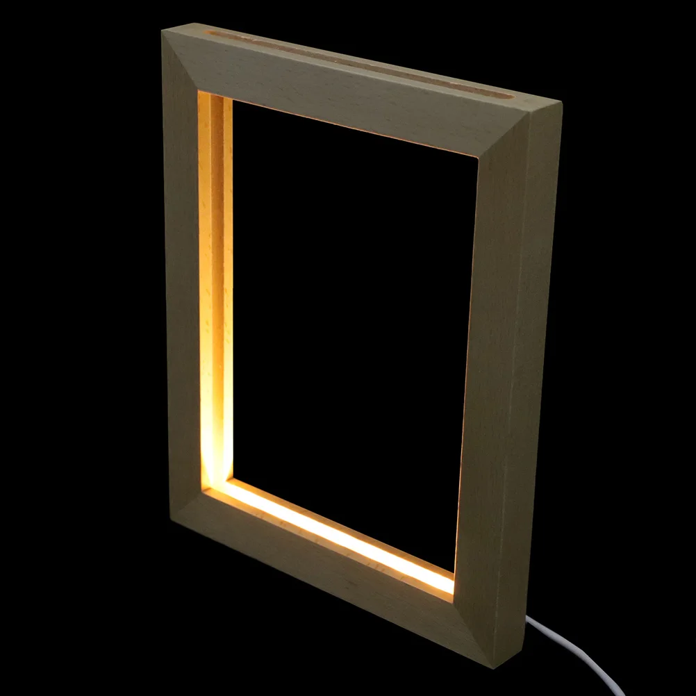 Decoration Glowing Photo Frame Wood Holder 3D Light Desktop Shine for Gift Luminous Khaki