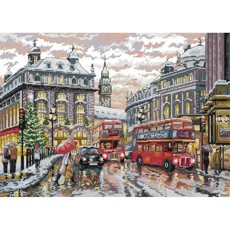 Beautiful Street View Series DIY Scenery Pattern Cross Stitch Kit 14CT 11CT 16CT Canvas Printed Fabric Embroidery Needlework Set