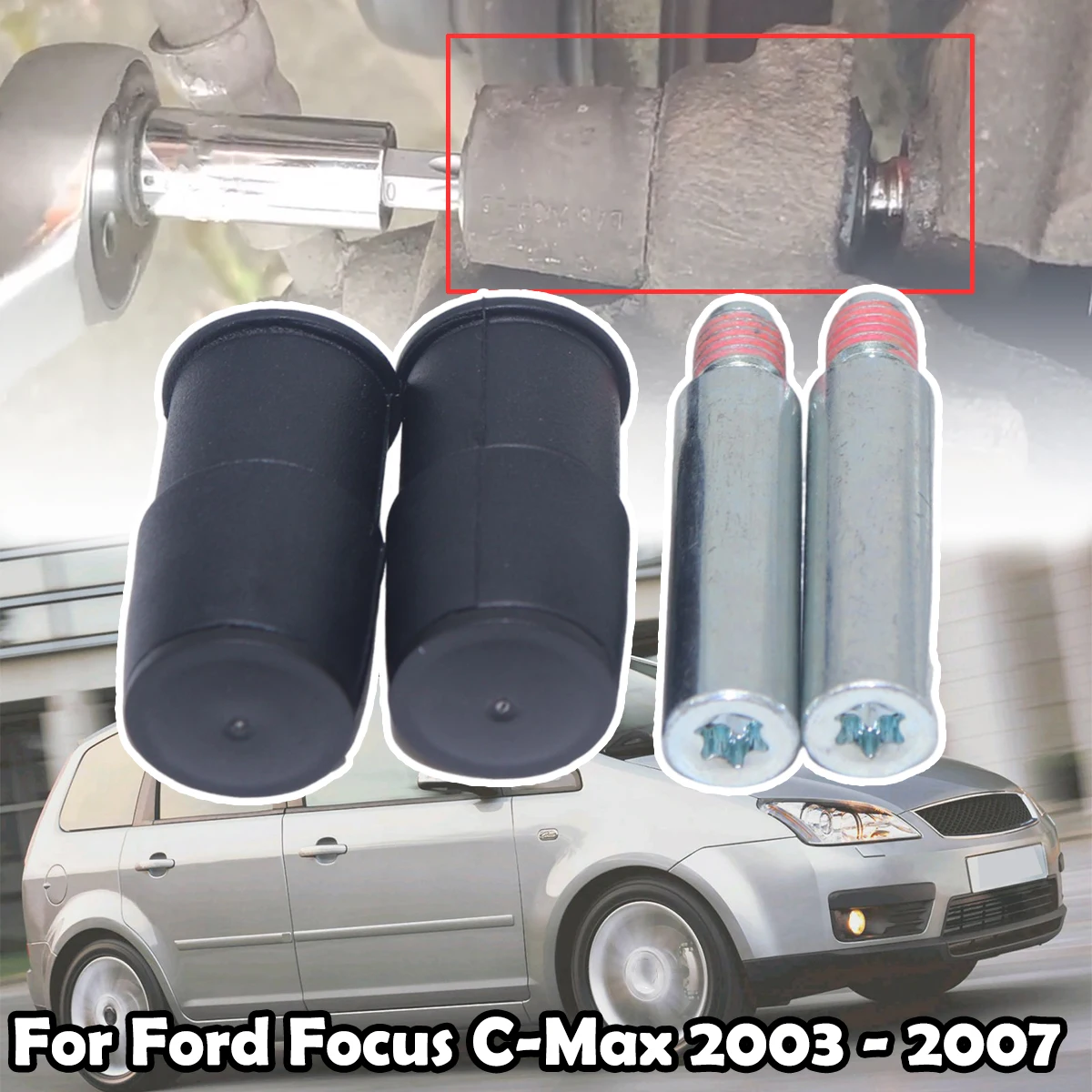 

Rear Brake Caliper Slider Guide Pins Bolt Kit For Ford Focus C-Max 2003 - 2007 Left Right Disc Housing Bellows Sleeve Bushing