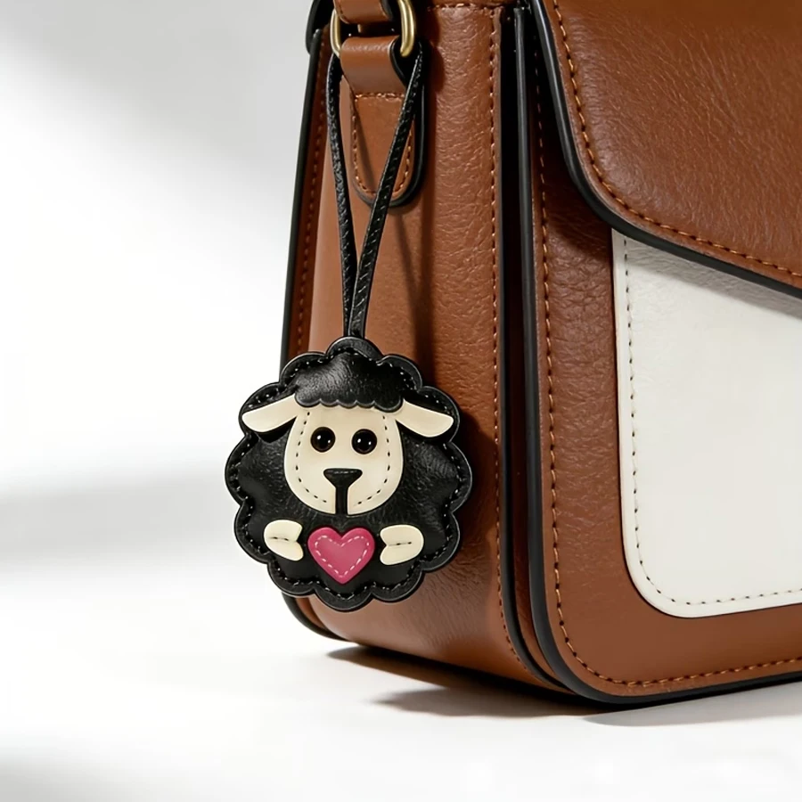 Trendy Fashion Cute Cartoon Round Heart Pu Leather Sheep Keychain, Cute Car Key Ring, Bag Backpack Handbag Pendant, USB Phone Decoration Accessory, Birthday New Year Gift, Valentine's Day Gift, Gift for Girlfriend, Best Friend, Colleague, Sister