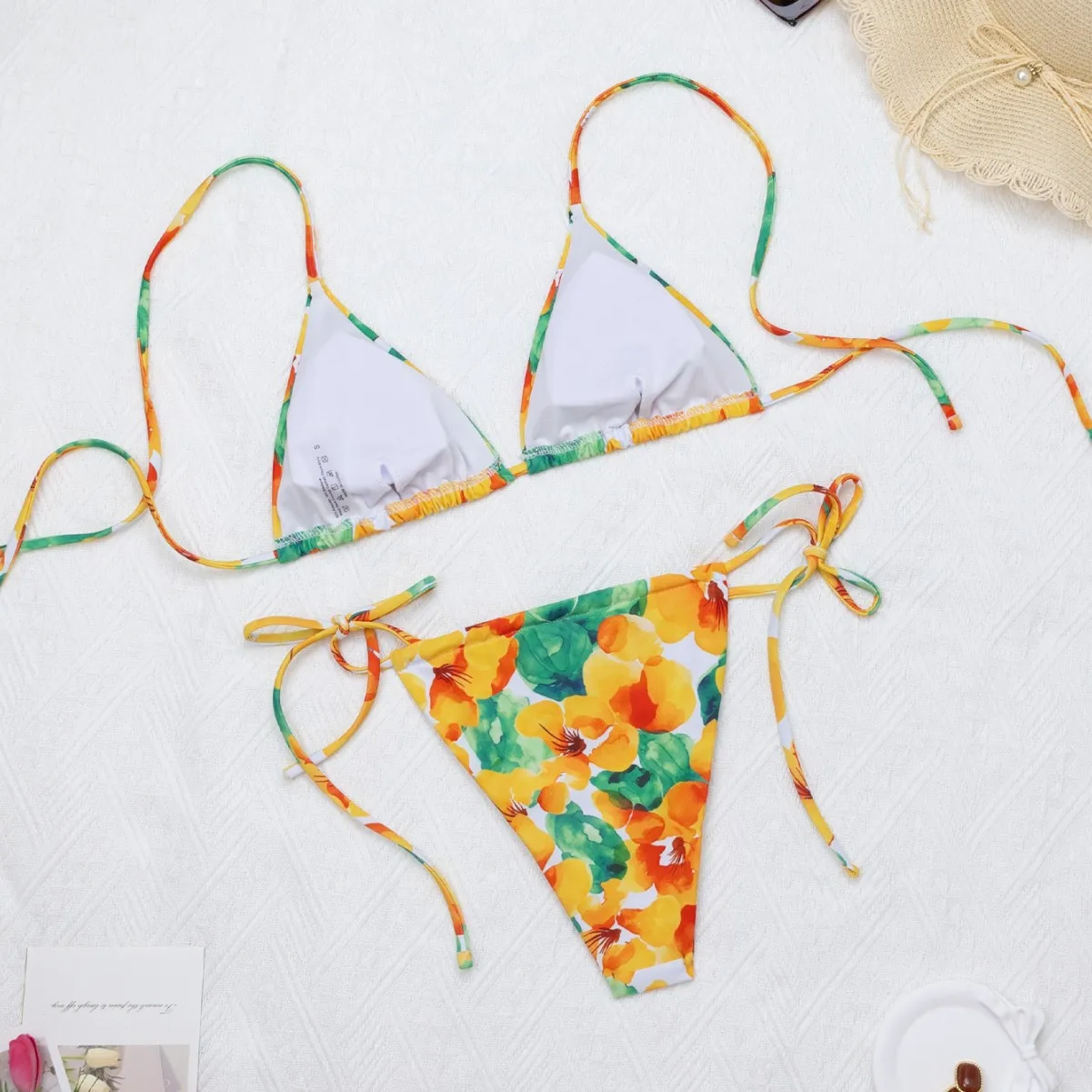 セクシーな花柄プリントのホルタータイマイクロビキニセット、ツーピース、Tバック水着、水着、ビキニ、タンキニ、トリキニ