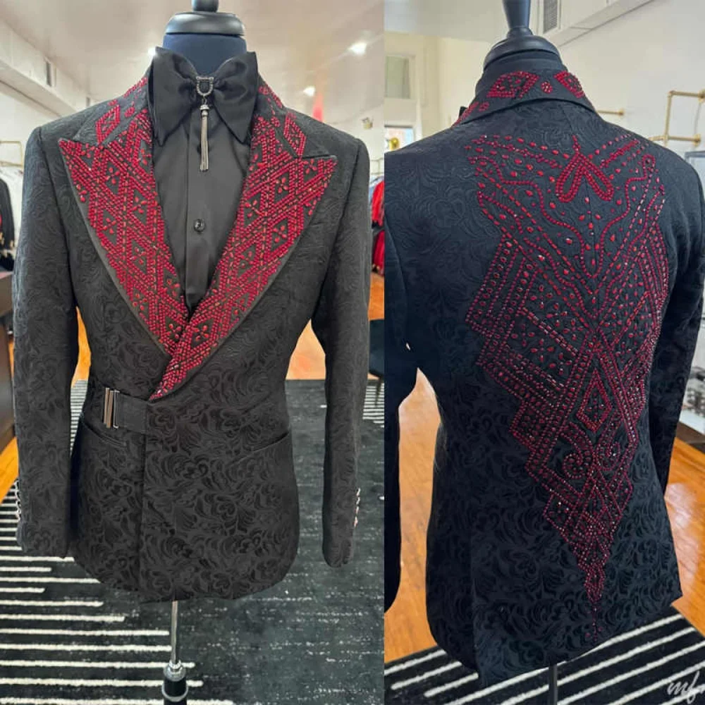 

Jacquard Diamond Men Suits 2 Piece Slim Fit Jacket Pants Formal Occasion Party Banquet Customized Ropa Hombre