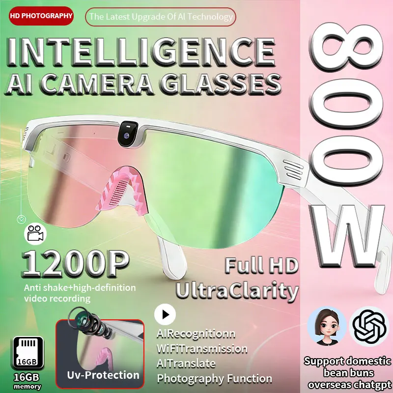 

WIFI 800W Camera AI Glasses Men Color-Changing Smart Translation Glasses Photo Video Recording Waterproof Call Smart Sunglasses