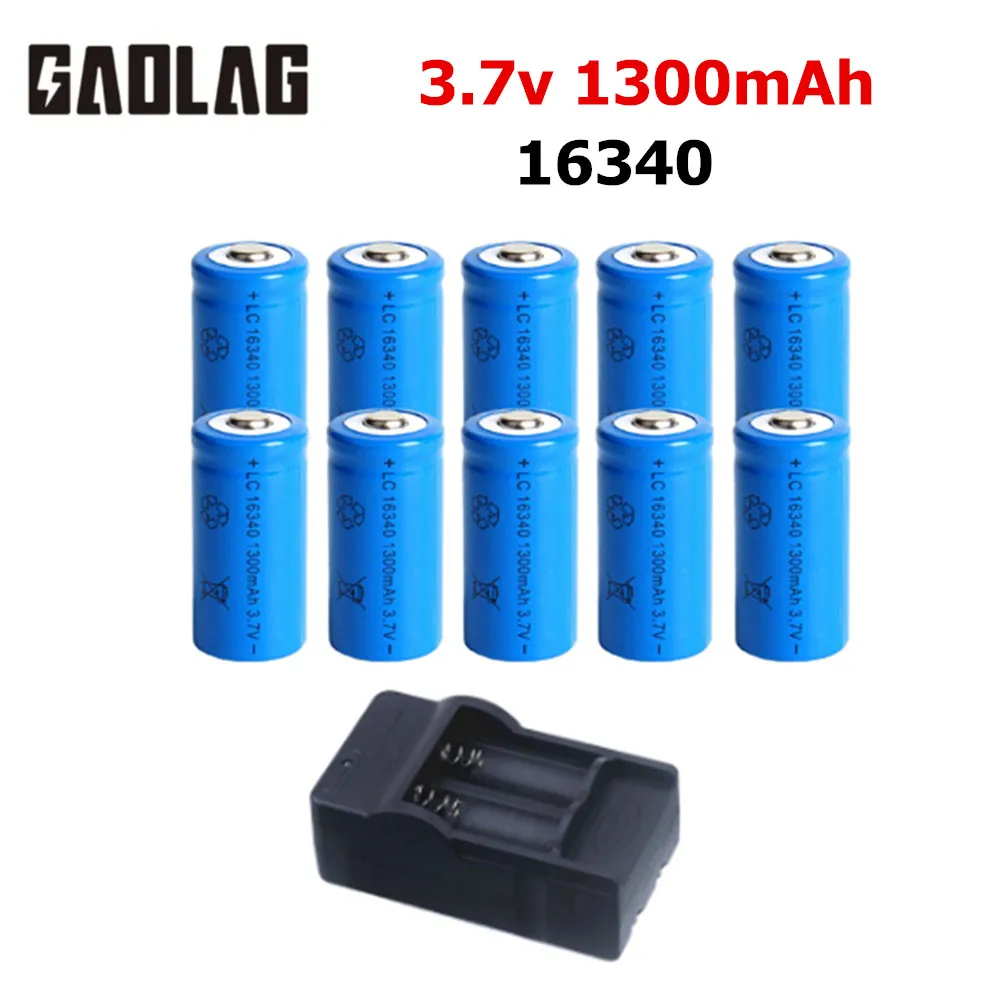 

1300mAh 3.7V Li-ion Rechargeable 16340 Batteries CR123A Battery For LED Flashlight Travel Wall Charger For 16340 CR123A Battery