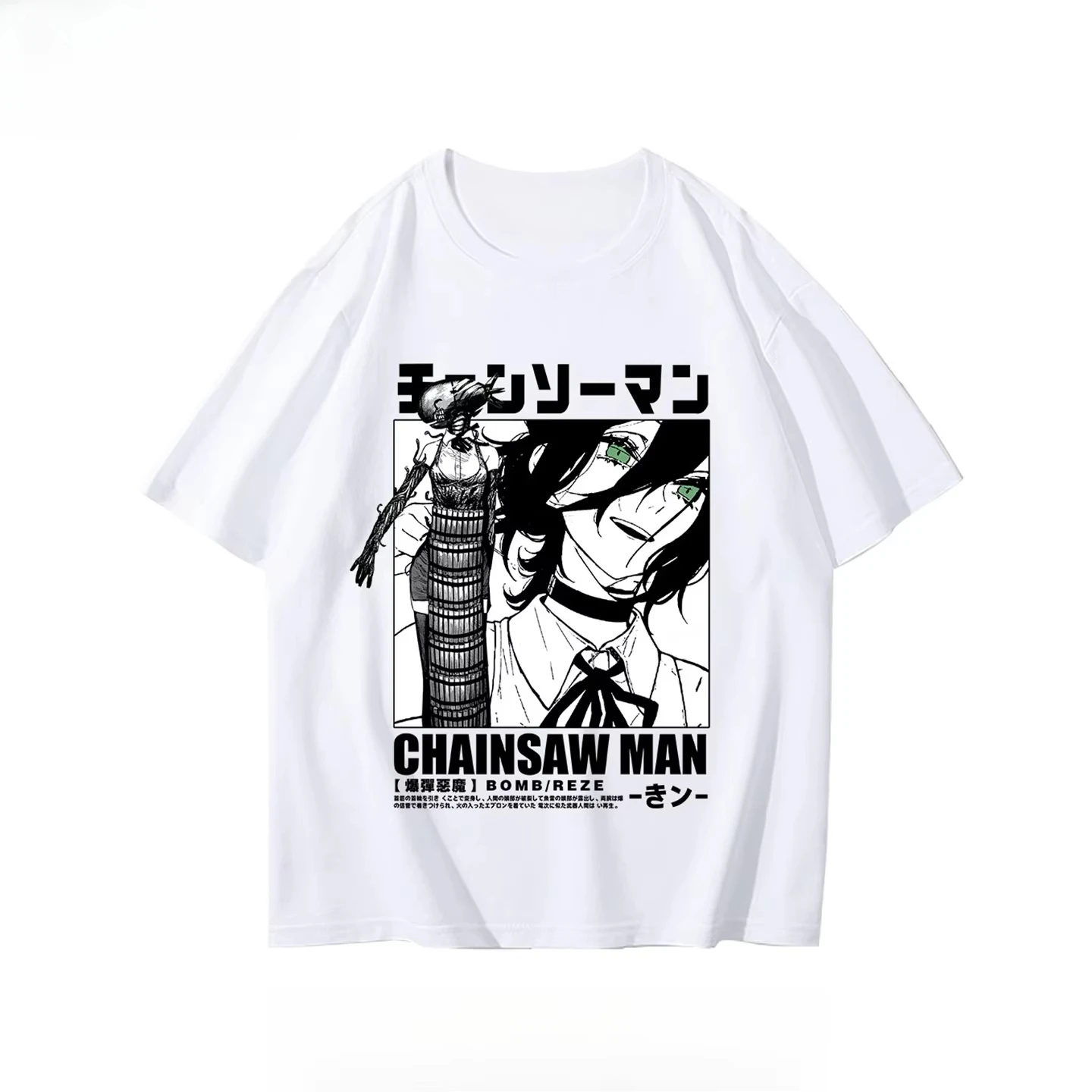 2025 Summer Anime Japanese Chainsaw Bomb Devil Reze Print Men T-shirt 100% Cotton Outdoor Sports Party Casual Street Short Sleev