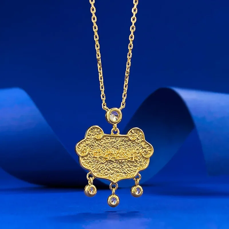 2024 new S925 silver gold-plated ancient safety lock pendant China-Chic Chinese gold necklace is fashionable and exquisite