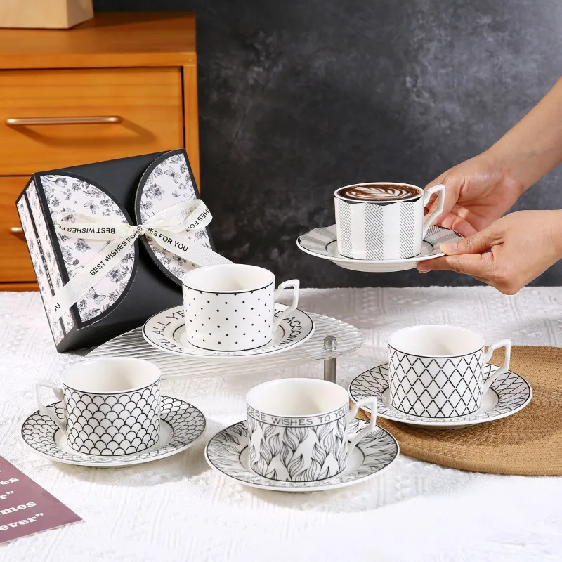 Vintage Ceramic Cups and Saucers Set, Korean French High Value Afternoon Tea Coffee Cups, Senior Light Luxury Companion Gift