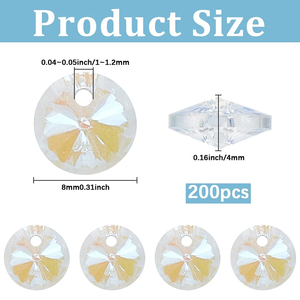 

200Pcs Glass Charms Faceted Cone Clear AB 8x4mm Hole: 1~1.2mm