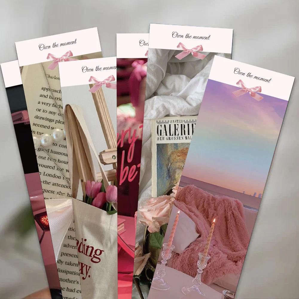 30pcs Pink Landscape Bookmarks Reading Page Books Marking Decorate Students Stationery Creative Gifts DIY Paper Message Cards