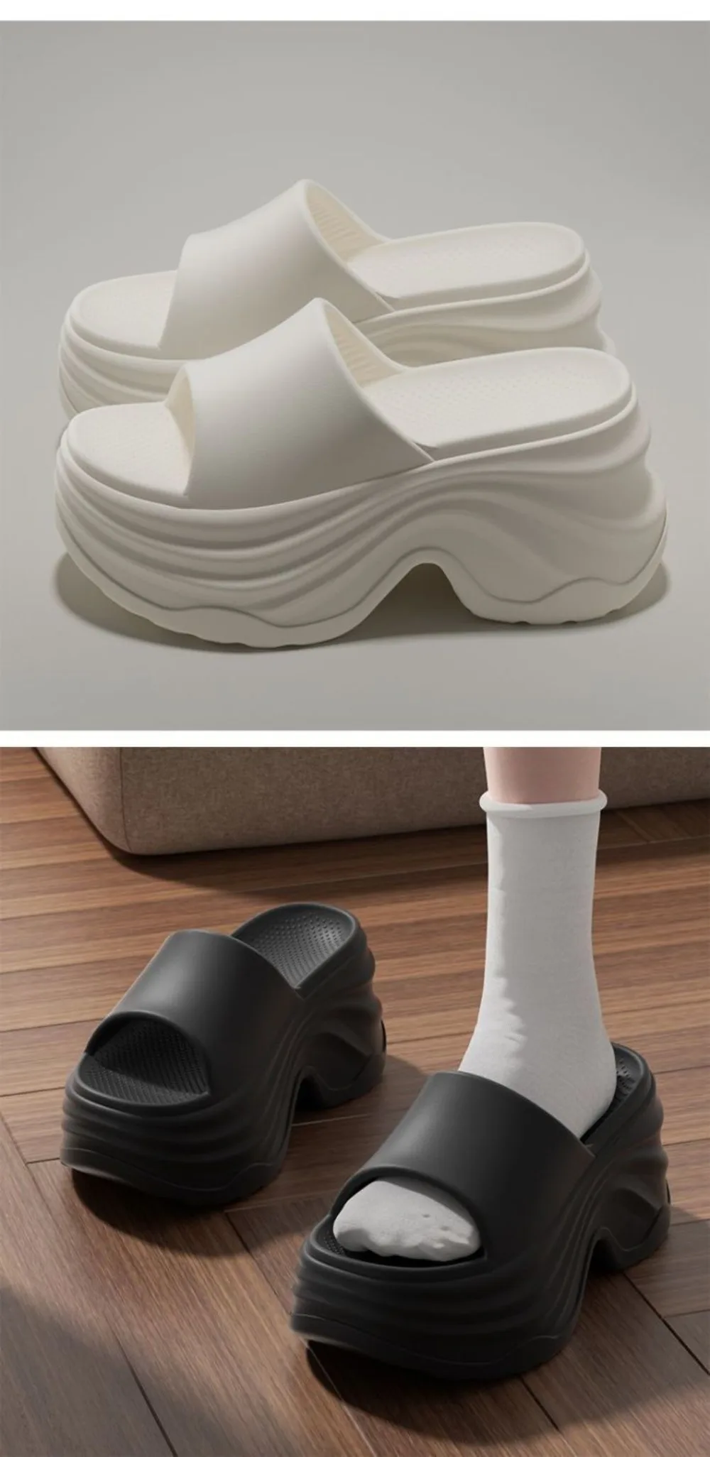 Erhöhte Absatzhöhe Dicke Sohle Anti-Rutsch-Slipper für Damen mit 10 cm Absatz, geruchshemmend, aus EVA – Coole Slipper – Detail 9