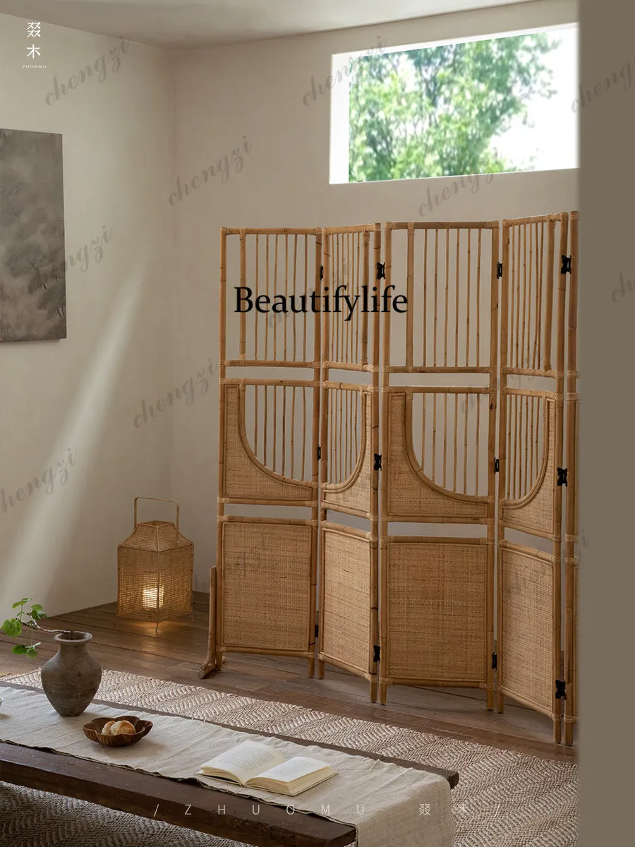 Rattan screen foldable room partition hotel homestay tea room folding screen