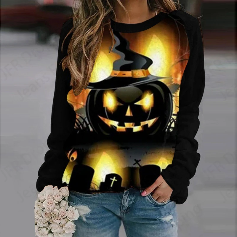 Happy Halloween 3d Print Hoodies Women Fashion Oversized Hoodie O-Neck Halloween Sweatshirt Girl Coat Women Sweats Girl Clothes